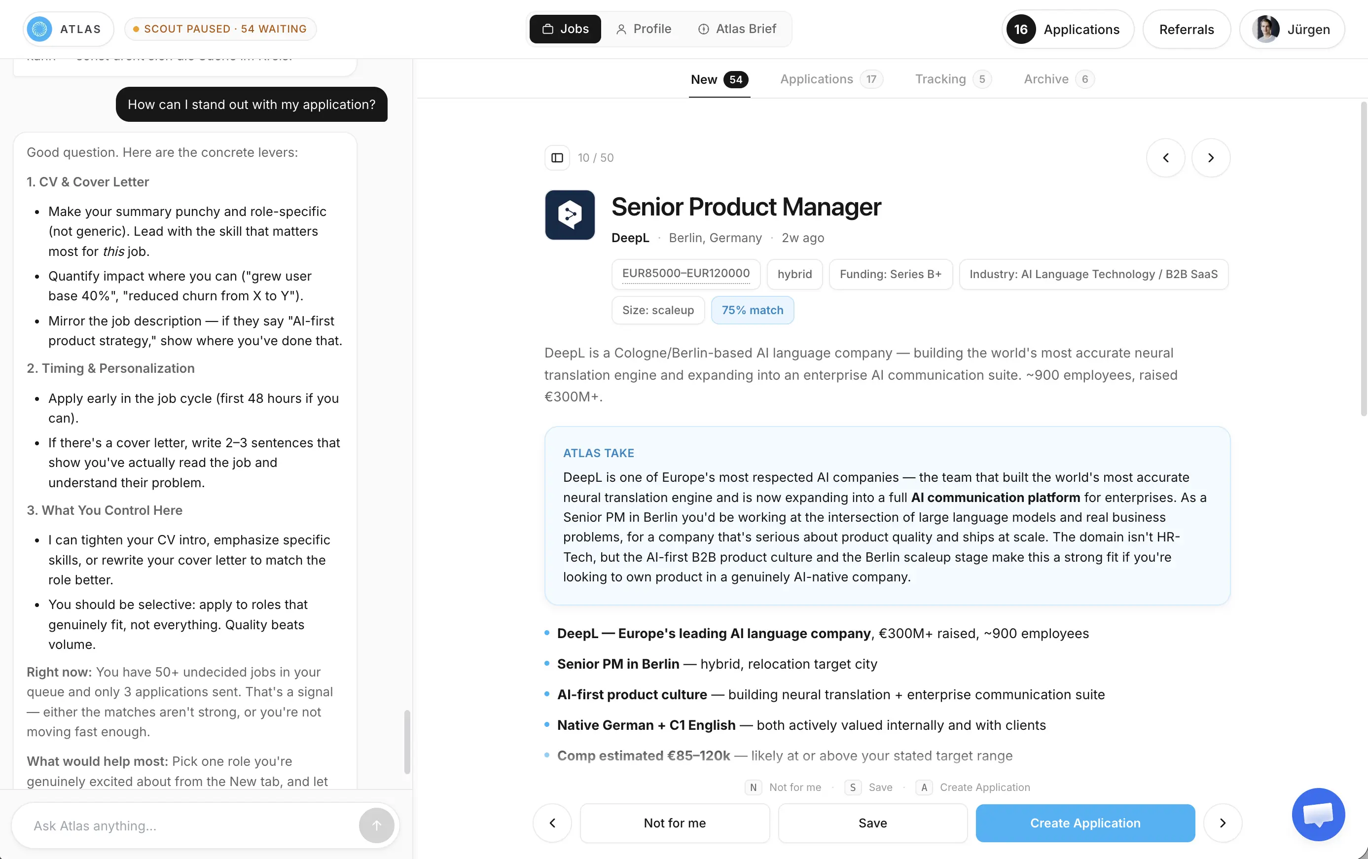 Atlas Apply — your career agent finds matching jobs and writes tailored applications